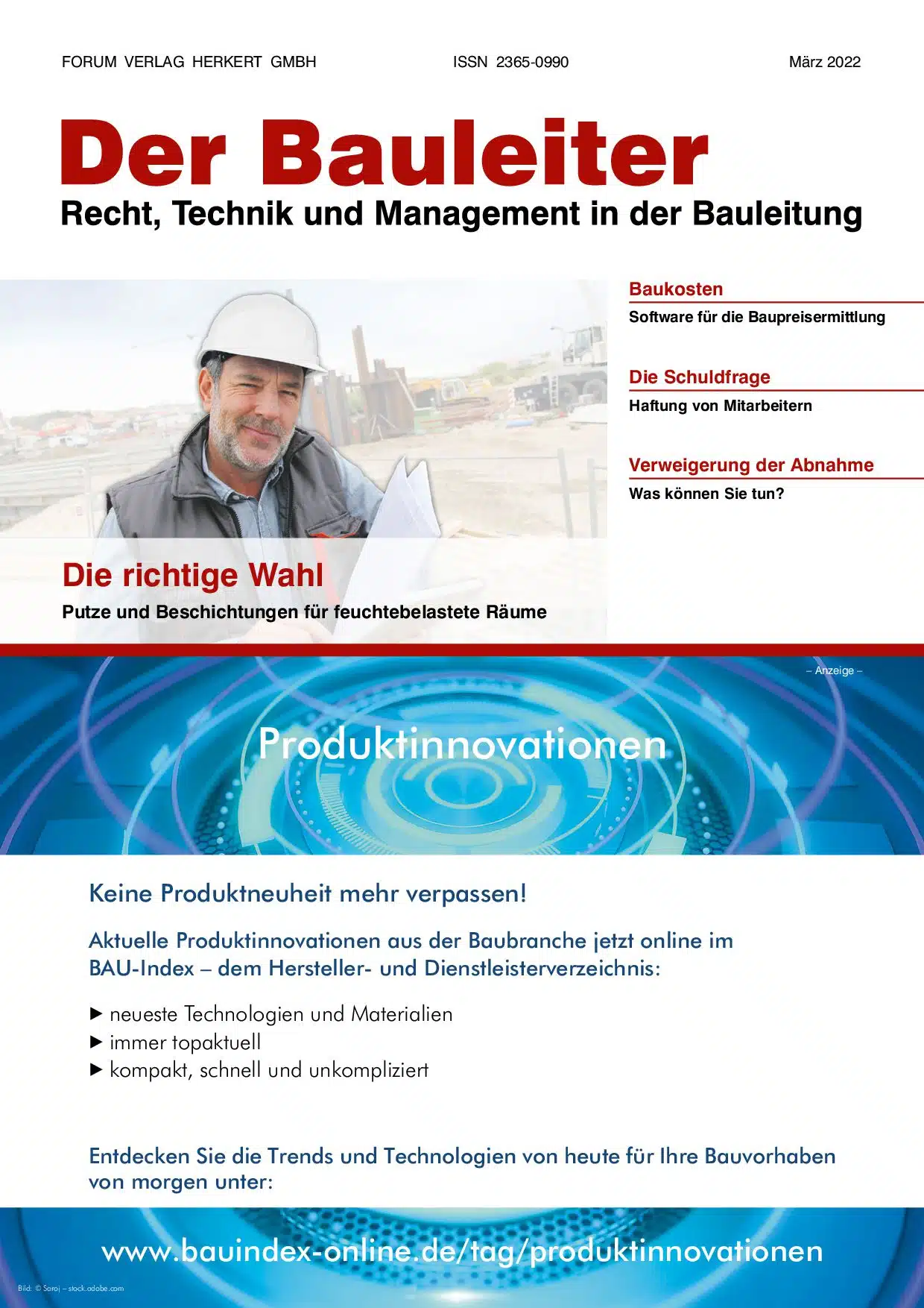 Ausgabe März 2022 Putze und Beschichtungen für feuchtebelastete Räume